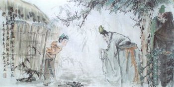 劉備三顧茅廬的故事，劉備聽到諸葛亮住地便率關羽、張飛拜訪